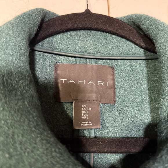 Tahari Moto Sweater Jacket Boiled Wool Green Size Large Textured Pockets - Picture 6 of 11